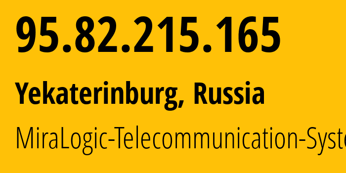 IP-адрес 95.82.215.165 (Екатеринбург, Свердловская область, Россия) определить местоположение, координаты на карте, ISP провайдер AS12668 MiraLogic-Telecommunication-Systems // кто провайдер айпи-адреса 95.82.215.165