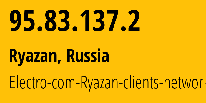 IP-адрес 95.83.137.2 (Рязань, Рязанская Область, Россия) определить местоположение, координаты на карте, ISP провайдер AS15774 Electro-com-Ryazan-clients-network // кто провайдер айпи-адреса 95.83.137.2