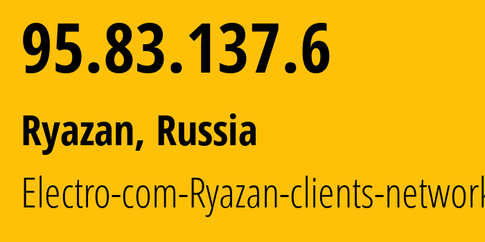 IP-адрес 95.83.137.6 (Рязань, Рязанская Область, Россия) определить местоположение, координаты на карте, ISP провайдер AS15774 Electro-com-Ryazan-clients-network // кто провайдер айпи-адреса 95.83.137.6