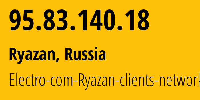 IP address 95.83.140.18 (Ryazan, Ryazan Oblast, Russia) get location, coordinates on map, ISP provider AS15774 Electro-com-Ryazan-clients-network // who is provider of ip address 95.83.140.18, whose IP address