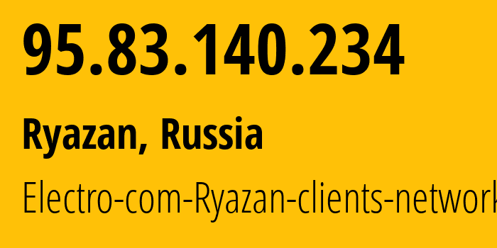 IP address 95.83.140.234 (Ryazan, Ryazan Oblast, Russia) get location, coordinates on map, ISP provider AS15774 Electro-com-Ryazan-clients-network // who is provider of ip address 95.83.140.234, whose IP address