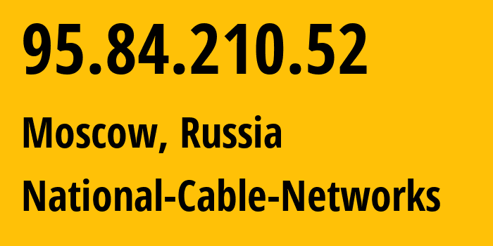 IP address 95.84.210.52 (Moscow, Moscow, Russia) get location, coordinates on map, ISP provider AS42610 National-Cable-Networks // who is provider of ip address 95.84.210.52, whose IP address