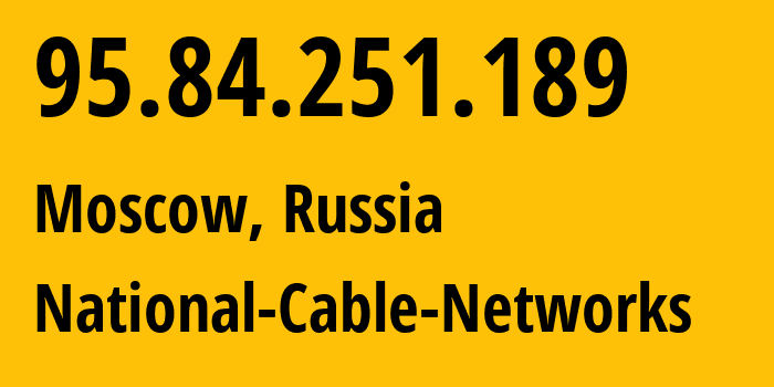 IP-адрес 95.84.251.189 (Москва, Москва, Россия) определить местоположение, координаты на карте, ISP провайдер AS42610 National-Cable-Networks // кто провайдер айпи-адреса 95.84.251.189