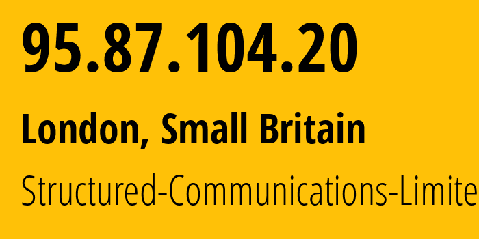 IP address 95.87.104.20 (London, England, Small Britain) get location, coordinates on map, ISP provider AS199283 Structured-Communications-Limited // who is provider of ip address 95.87.104.20, whose IP address