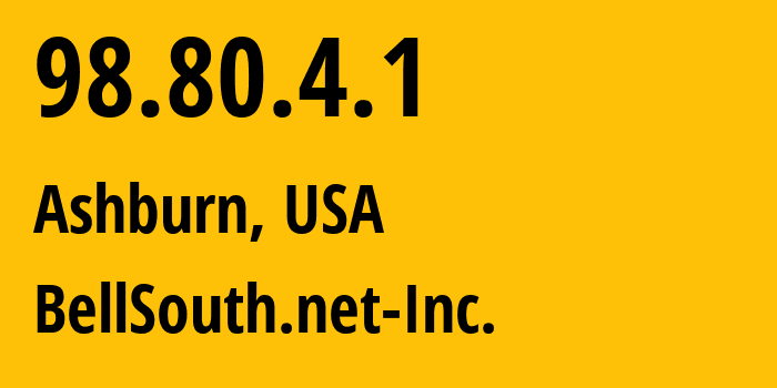 IP-адрес 98.80.4.1 (Ашберн, Виргиния, США) определить местоположение, координаты на карте, ISP провайдер AS14618 BellSouth.net-Inc. // кто провайдер айпи-адреса 98.80.4.1