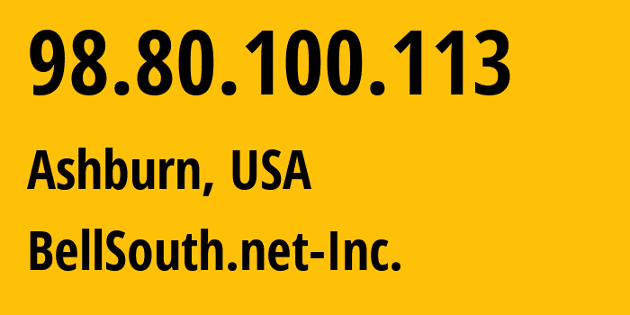 IP address 98.80.100.113 (Ashburn, Virginia, USA) get location, coordinates on map, ISP provider AS14618 BellSouth.net-Inc. // who is provider of ip address 98.80.100.113, whose IP address