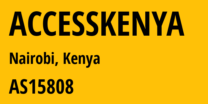 Информация о провайдере ACCESSKENYA AS15808 ACCESSKENYA GROUP LTD is an ISP serving: все IP-адреса, network, все айпи-подсети