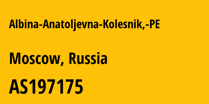 Информация о провайдере Albina-Anatoljevna-Kolesnik,-PE AS197175 Albina Anatoljevna Kolesnik, PE: все IP-адреса, network, все айпи-подсети