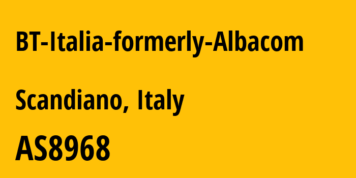 Информация о провайдере BT-Italia-formerly-Albacom AS8968 BT Italia S.p.A.: все IP-адреса, network, все айпи-подсети