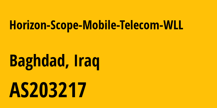 Информация о провайдере Horizon-Scope-Mobile-Telecom-WLL AS203217 Horizon Scope Mobile Telecom WLL: все IP-адреса, network, все айпи-подсети