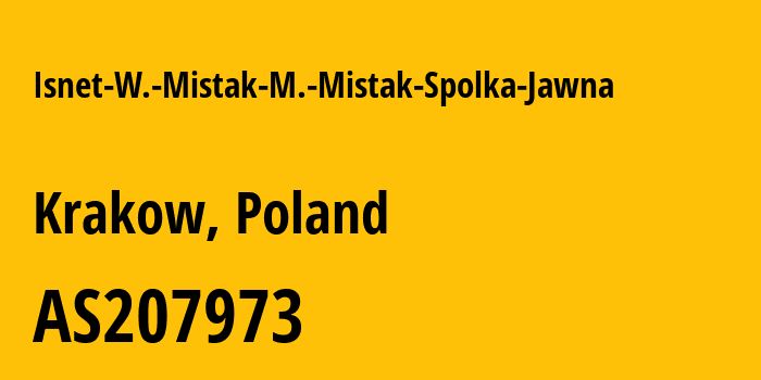 Информация о провайдере Isnet-W.-Mistak-M.-Mistak-Spolka-Jawna AS207973 ISNET W. MISTAK M. MISTAK SPOLKA JAWNA: все IP-адреса, network, все айпи-подсети