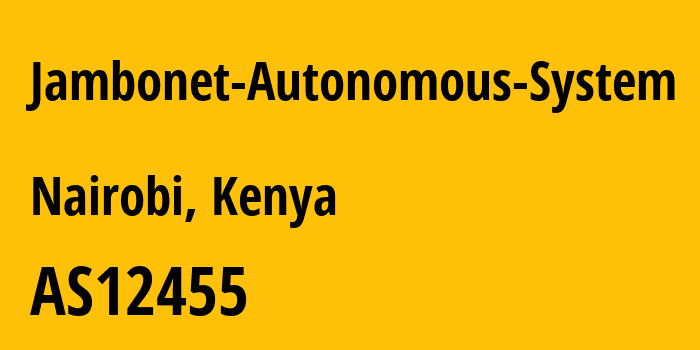 Информация о провайдере Jambonet-Autonomous-System AS12455 Kenyan Post & Telecommunications Company / Telkom Kenya Ltd: все IP-адреса, network, все айпи-подсети