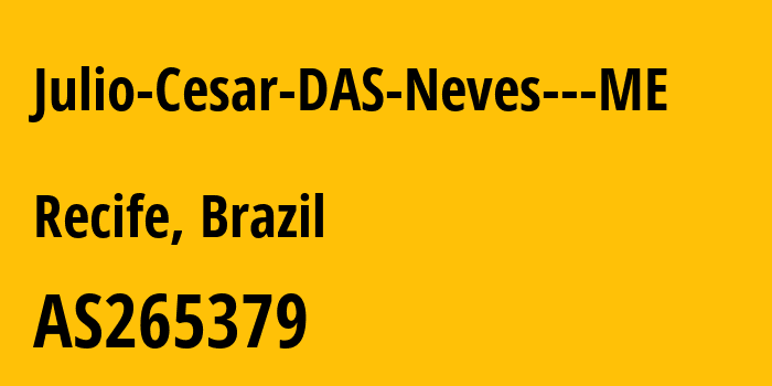 Информация о провайдере Julio-Cesar-DAS-Neves---ME AS265379 JULIO CESAR DAS NEVES - ME: все IP-адреса, network, все айпи-подсети