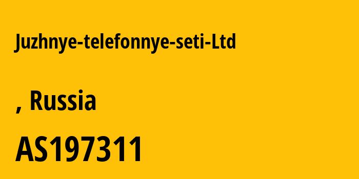 Информация о провайдере Juzhnye-telefonnye-seti-Ltd AS197311 Juzhnye telefonnye seti Ltd: все IP-адреса, network, все айпи-подсети