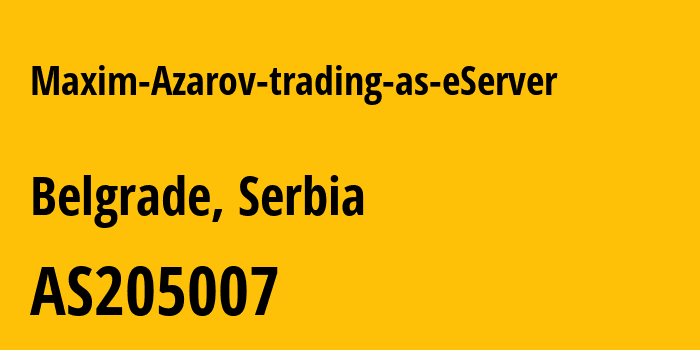 Информация о провайдере Maxim-Azarov-trading-as-eServer AS205007 Maxim Azarov trading as eServer: все IP-адреса, network, все айпи-подсети