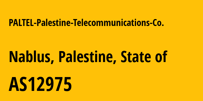 Информация о провайдере PALTEL-Palestine-Telecommunications-Co. AS12975 Palestine Telecommunications Company (PALTEL): все IP-адреса, network, все айпи-подсети