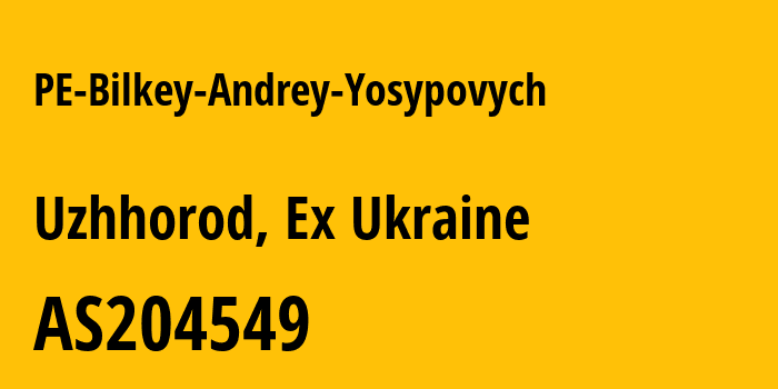 Информация о провайдере PE-Bilkey-Andrey-Yosypovych AS204549 PE Bilkey Andrey Yosypovych: все IP-адреса, network, все айпи-подсети