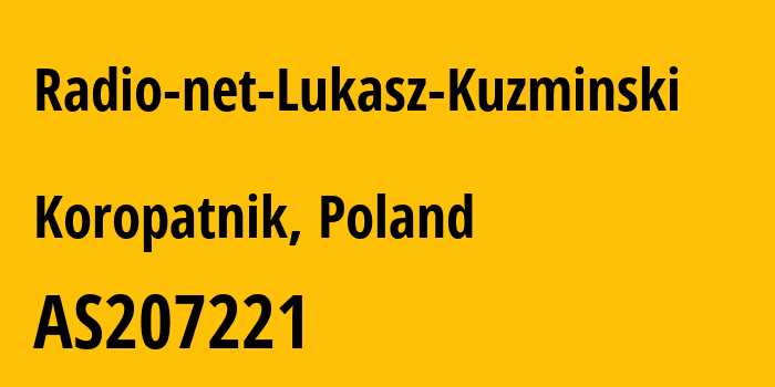 Информация о провайдере Radio-net-Lukasz-Kuzminski AS207221 LUKASZ KUZMINSKI trading as RADIO-NET: все IP-адреса, network, все айпи-подсети