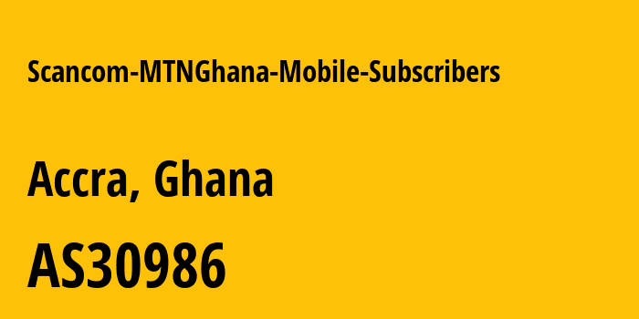 Информация о провайдере Scancom-MTNGhana-Mobile-Subscribers AS30986 Scancom Limited: все IP-адреса, network, все айпи-подсети