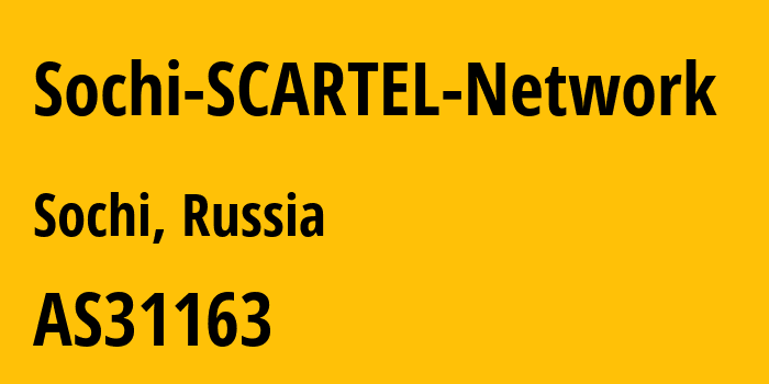 Информация о провайдере Sochi-SCARTEL-Network AS31163 PJSC MegaFon: все IP-адреса, network, все айпи-подсети