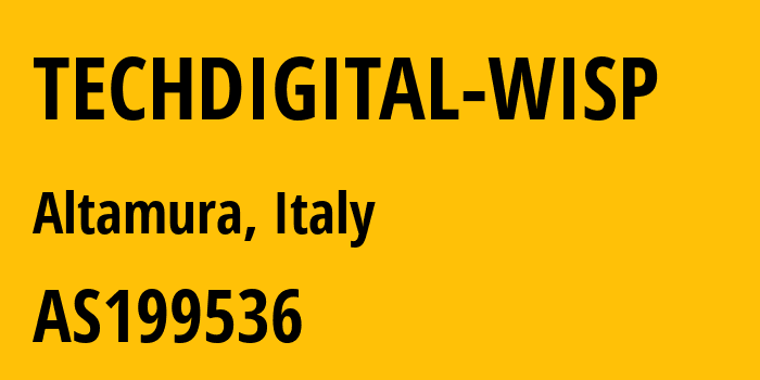 Информация о провайдере TECHDIGITAL-WISP AS199536 Angelastri Giuseppe trading as TechDigital: все IP-адреса, network, все айпи-подсети