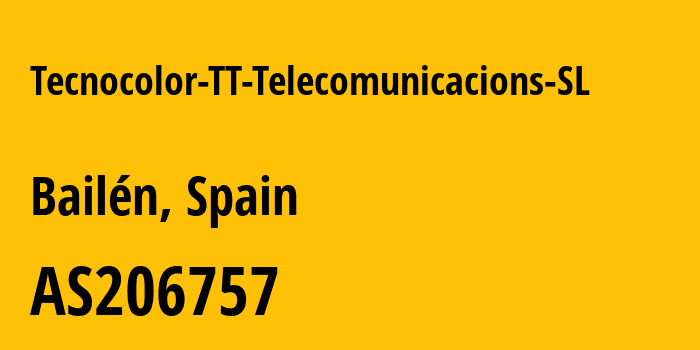 Информация о провайдере Tecnocolor-TT-Telecomunicacions-SL AS206757 TECNOCOLOR TT TELECOMUNICACIONS SL: все IP-адреса, network, все айпи-подсети